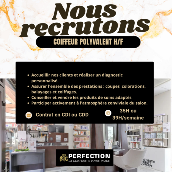 Recrutement coiffeur polyvalent H ou F